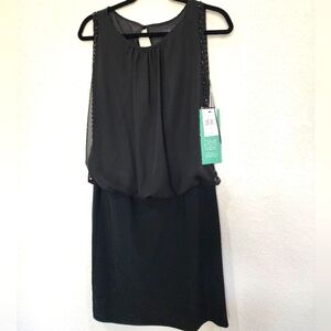NWT Scarlet Black Beaded Blouson Dress Jeweled Straps Size 6